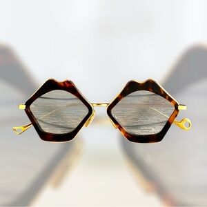 Brown and Gold Hexagonal Sunglasses with Elegant Design